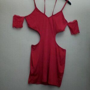 Size Large,  New Condition  color Red, dress with attached neck choker